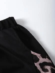 SHEIN 經典休閒長褲 春秋款 雙腰帶設計 簡約舒適 衛衣布料 街頭風 運動百搭 外穿上衣 青春活力 - 黑色 - 查看 6