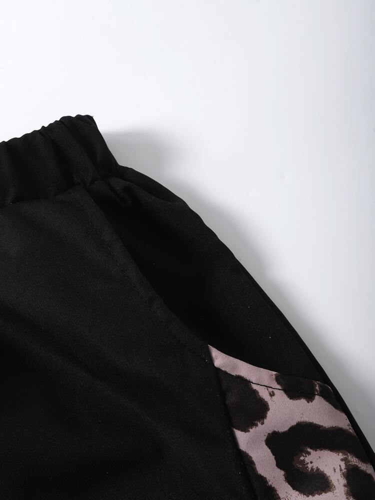SHEIN Classic Casual Pants Spring Autumn Double Waistband Simple Comfortable Sweatshirt Fabric Streetwear Sports Versatile Matching Outerwear Tops Youthful Vibrant - Black - View 6