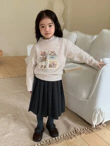 DAZY Baby Girl Round Neck Long Sleeve Autumn Winter Sweater - Apricot - View 3