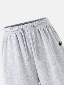 SHEIN 青少年女孩休閒都市戶外春秋冬季針織直筒運動長褲 - 灰色 - 查看 4