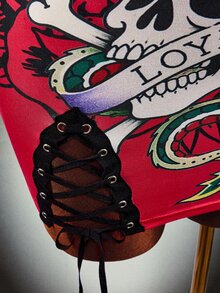 Amplova Halloween Party Event Strap Design Pattern Style Low-Cut Sexy Mini Dress - Red - View 8