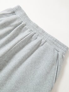 SHEIN Teen Boy Elastic Waist Pocket Embroidered Pattern Versatile Sweatpants - Grey - View 4