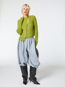 COUREZ Asymmetric  Front Rib Knit Top / Y2K Clothes Cute Tops For Women Autumn Winter Clothes For Women Fall Clothes For Women Sweater Streetwear Long Sleeve - Green - View 2