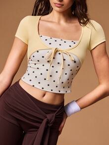 VARSIVA Women's Korean Style Minimalist Lace-Up Short Sleeve Sports T-Shirt - Multicolor - View 2