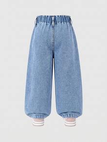 Young Girl Fall/Winter Y2k Colorful Heart Embroidery Pattern Blue Denim Loose Waist Jeans, For Daily And Streetwear - Light Wash - View 5
