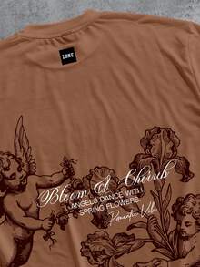 Manfinity ZONE917 Men's Letter Print Casual Daily Short Sleeve T-Shirt - Brown - View 2