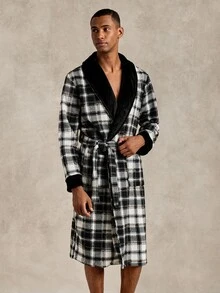EverLounge Men's British Style Plush Plaid Robe - Multicolor - View 3