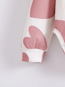 SHEIN Playful Pals 女童愛心印花連帽上衣與羅紋內搭褲兩件套，甜美愛心印花休閒日常穿搭 - 粉色 - 查看 7