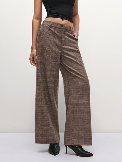 Sweetra Women's Casual Commute Plaid Low Waist Loose Pants, 1pc, Suitable For Daily, Outdoor, Commuting Wear, Loose And Comfortable, Minimalist Retro Style, Autumn/Winter Women's Clothing