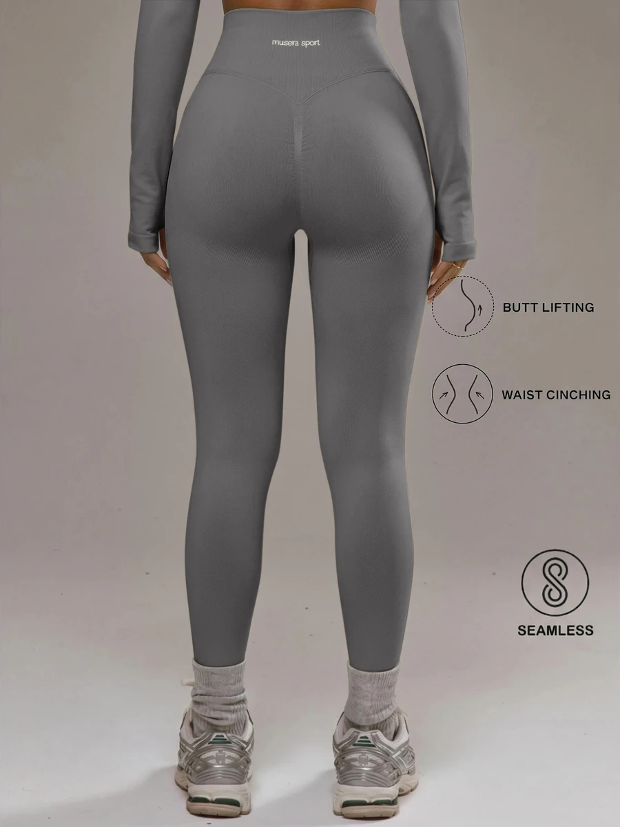 Musera Sport High Rise Seamless Leggings Bottom Only Padel Winter Activewear Sport Gym Workout - Dark Grey - View 1