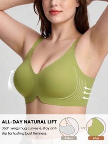 SHEIN 女款大尺碼果凍軟支撐無鋼圈聚攏胸罩 1件裝 - 綠色 - 查看 1