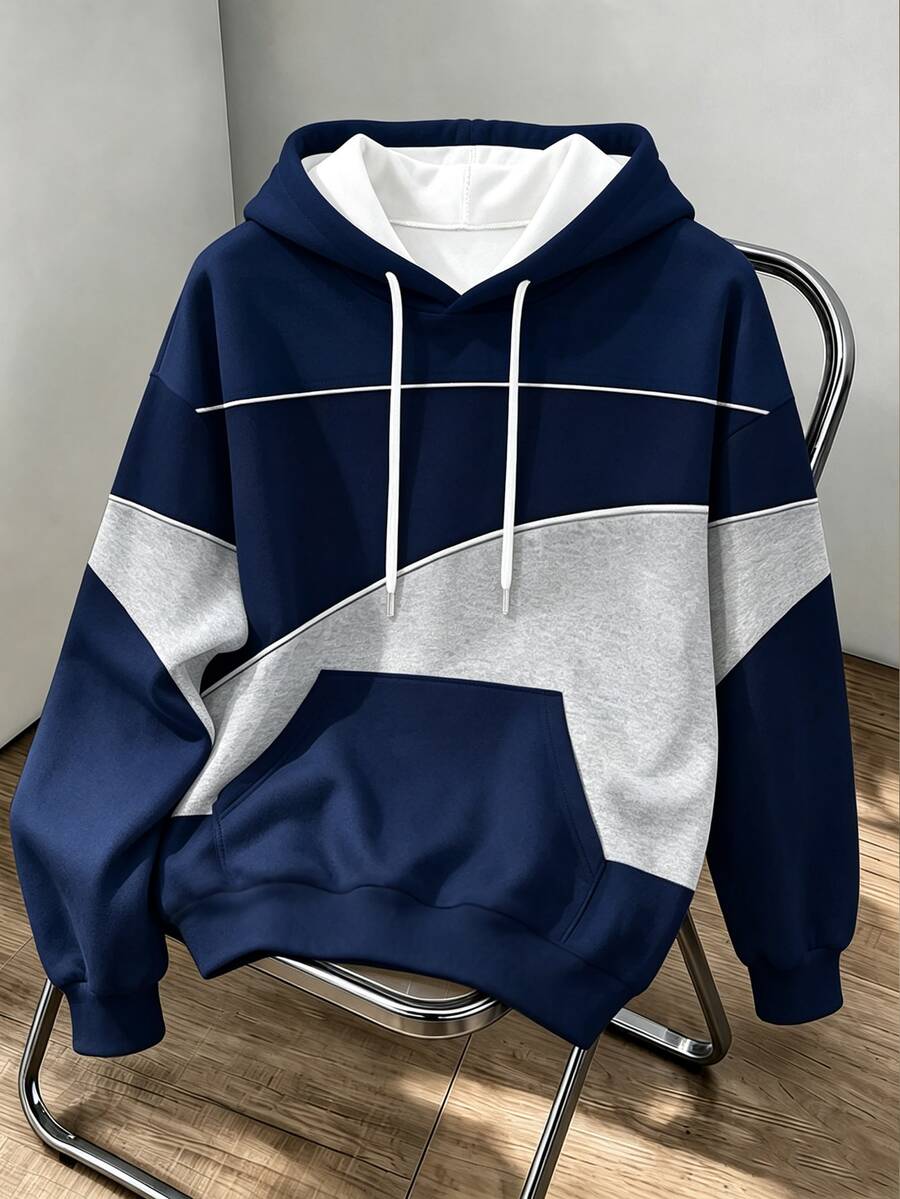Daypath 男士街頭時尚連帽衫,秋冬舒適套頭運動衫,男士時尚穿搭 - 藏蓝色 - 查看 1