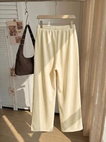 Comfortcana Plus Size Women's Side Stripe Drawstring Casual Loose Sweatpants - Light Yellow - View 2