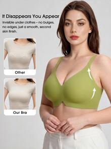 SHEIN 女款大尺碼果凍軟支撐無鋼圈聚攏胸罩 1件裝 - 綠色 - 查看 3