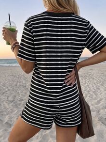SHEIN LUNE 女款針織條紋紋理面料百搭夏季度假兩件套 - 彩色 - 查看 2