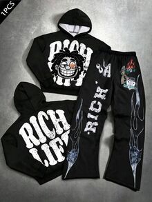SHEIN 青少年男孩卡通印花連帽衛衣與寬鬆長褲套裝 - 彩色 - 查看 7