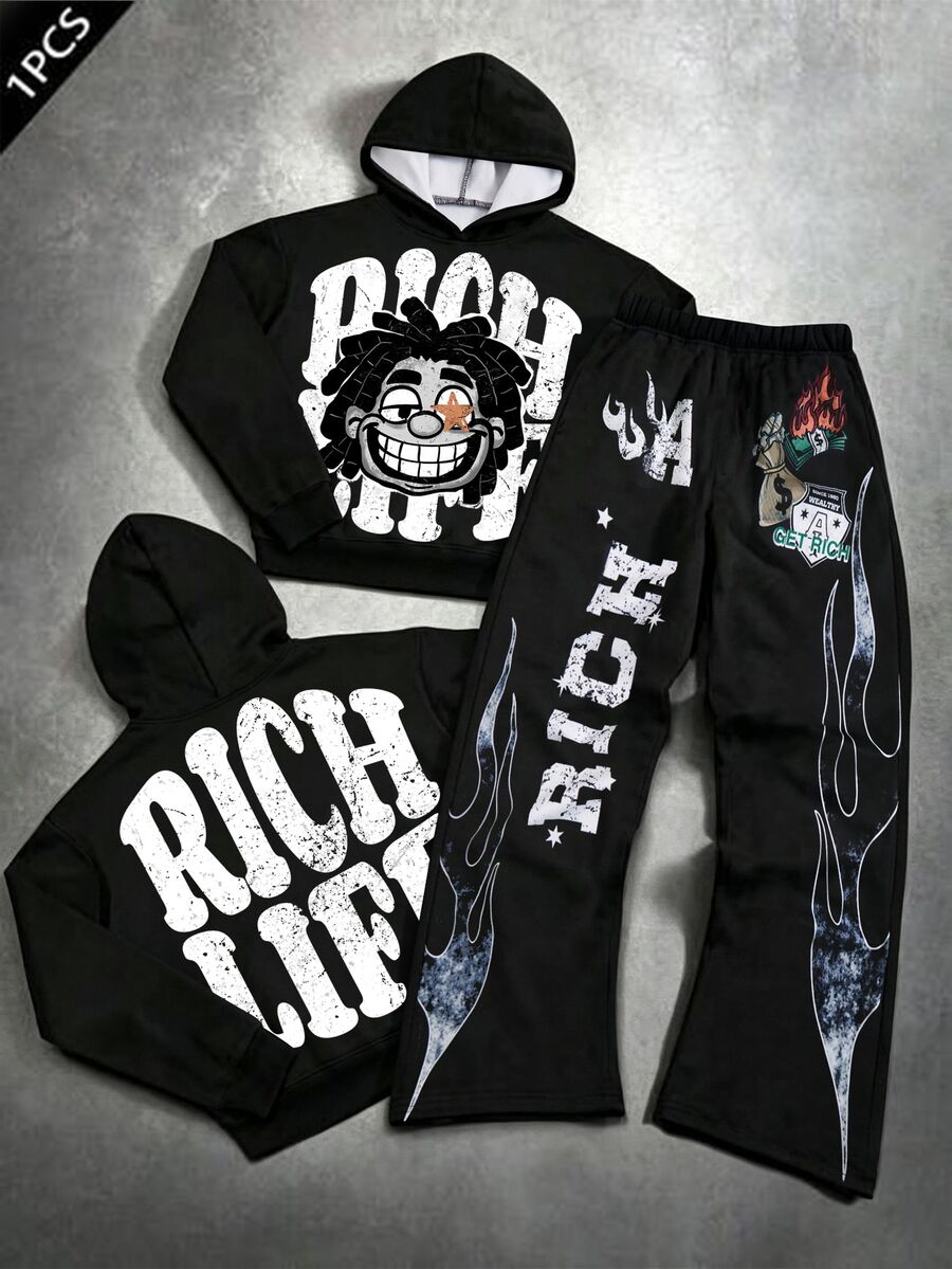 SHEIN Set Hoodie dan Celana Longgar Motif Kartun untuk Remaja Laki-laki - MultiWarna - View 1