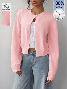 SHEIN BASICS 純色前開鈕扣開襟衫 - 淺粉色 - 查看 1