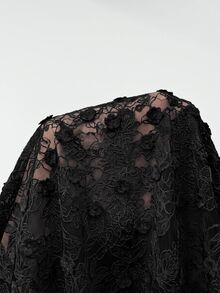 Glamine 女款優雅對比蕾絲百褶設計抹胸洋裝 - 黑色 - 查看 6