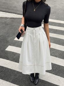 SHEIN MOD Women's Solid Color Casual Denim Skirt - White - View 4