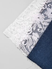Balvessa Quần jeans ống rộng nữ size lớn cạp cao phối ren bên hông thời trang - Màu xanh lam - Xem 5