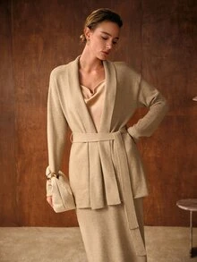 MOTF PREMIUM AUTUMN/WINTER WOMEN'S KHAKI SWEATER 2 PIECES SET ELEGANT - Khaki - View 6