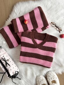 Tween Girl Autumn/Winter Fashion Pattern Jacquard Knit Sweater Long Sleeve Pullover & Long Pants Set - Multicolor - View 6