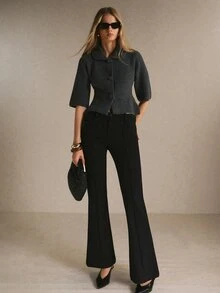 Poéselle Women's Solid Color Lapel Single-Breasted Fashion Elegant Cardigan - Dark Grey - View 5