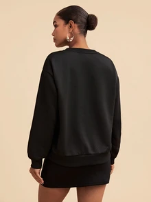 Travachic Sweatshirt Kasual Lengan Panjang Leher Bulat Motif Pohon Palem Wanita, Model Baru Musim Gugur/Dingin, Cocok untuk Sehari-hari - Hitam - View 2