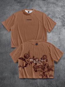 Manfinity ZONE917 Men's Letter Print Casual Daily Short Sleeve T-Shirt - Brown - View 1
