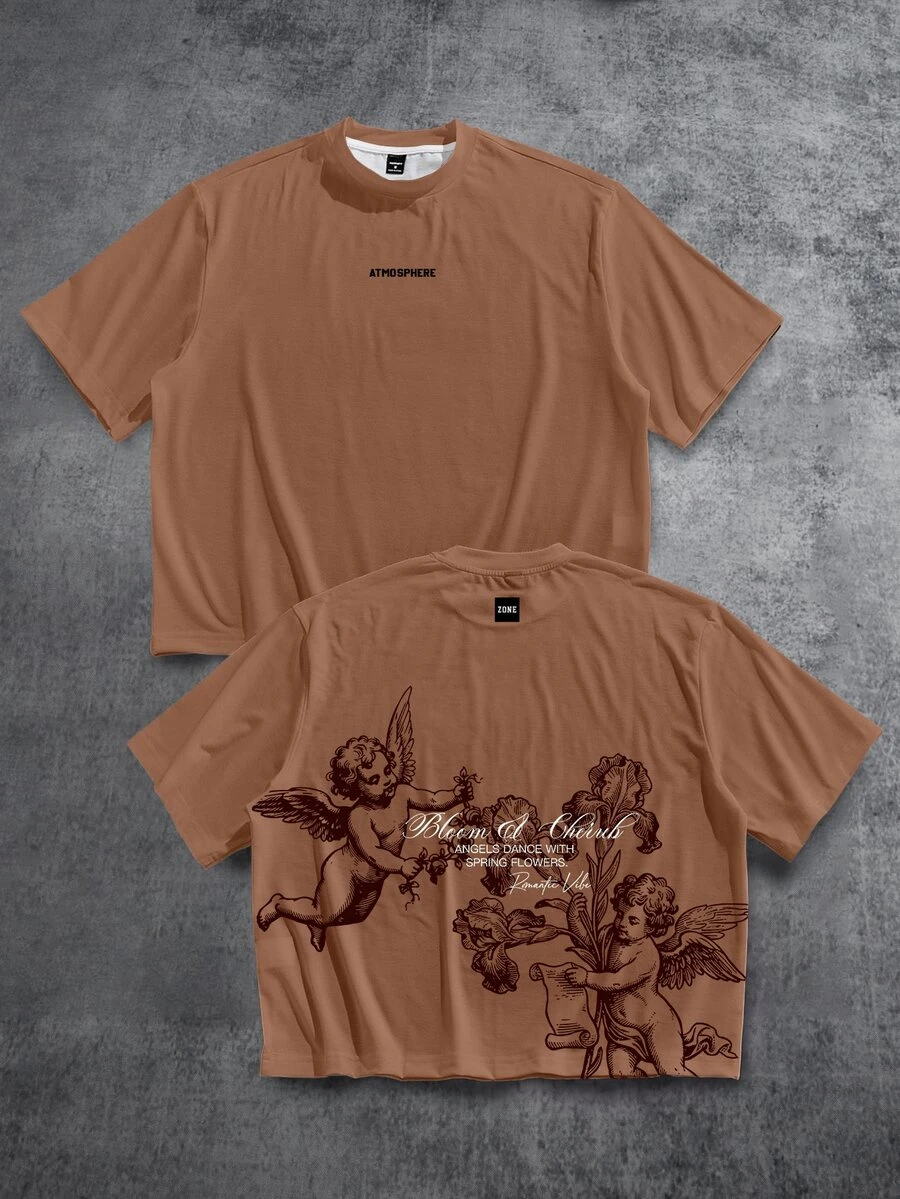 Manfinity ZONE917 Men's Letter Print Casual Daily Short Sleeve T-Shirt - Brown - View 1