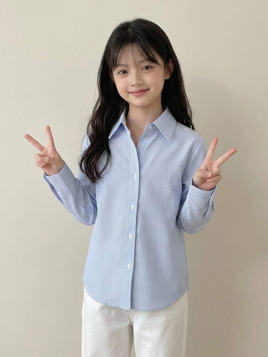 Hapijoa Tween Girl Fall Clothes Girls (Large) Collar Short Sleeve Shirt Summer - Blue - View 1