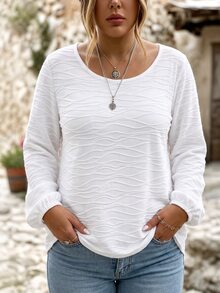 Selamara New Plus Size Women's Fashion Casual Versatile Textured Crew Neck T-Shirt - White - View 7