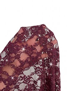 SHEIN Clasi 女款蕾絲 3/4 袖開襟短版輕量夾克 - 酒紅色 - 查看 6