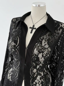 Sunspun Women's Autumn/Winter Black Lace Handmade Frog Button Front Opening Slim Fit Blouse Vintage Party New Chinese Style Versatile For Outings And Dates - Black - View 5