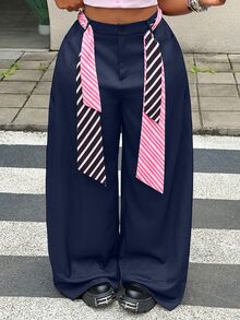 Maweii 大尺碼女款夏季休閒百搭日常穿著長褲 - 藏蓝色 - 查看 3