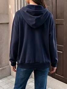 SHEIN Sweatshirt Hoodie Hamil Biru Tua Musim Gugur/Dingin 3-in-1 Multifungsi dengan Ritsleting untuk Menyusui Bahan Katun Nyaman - Biru - View 2