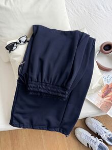 SHEIN EZwear 海軍藍大尺碼春夏百搭抽繩運動長褲 - 藏蓝色 - 查看 3