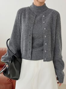Dazy-Less Conjunto de 2 piezas de suéter para mujer - Gris - Ver 4