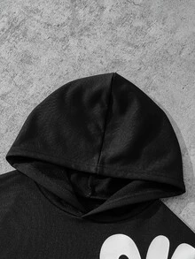 【8-12歲】男童秋冬新款黑白拼色連帽衛衣＋長褲兩件套：美式街頭高時尚風格 3D字母印花運動套裝，寬鬆落肩版型，適合返校季、戶外運動、街舞、滑板及日常休閒穿著 - 黑色 - 查看 7