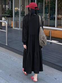 DAZY 春夏女款印花中長洋裝 T恤裙 - 黑色 - 查看 5