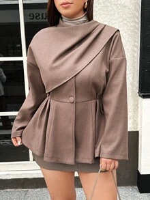 Vionelle Plus Size Elegant Sexy Faux Fur Cuff Overcoat Solid Color Long Sleeve Open Front Jacket Fall Office Formal Brown Winter - Brown - View 4