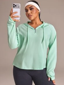 Easithlete Women's Plus Size Hooded Long Sleeve Sports Sweatshirt - Mist Green - View 4