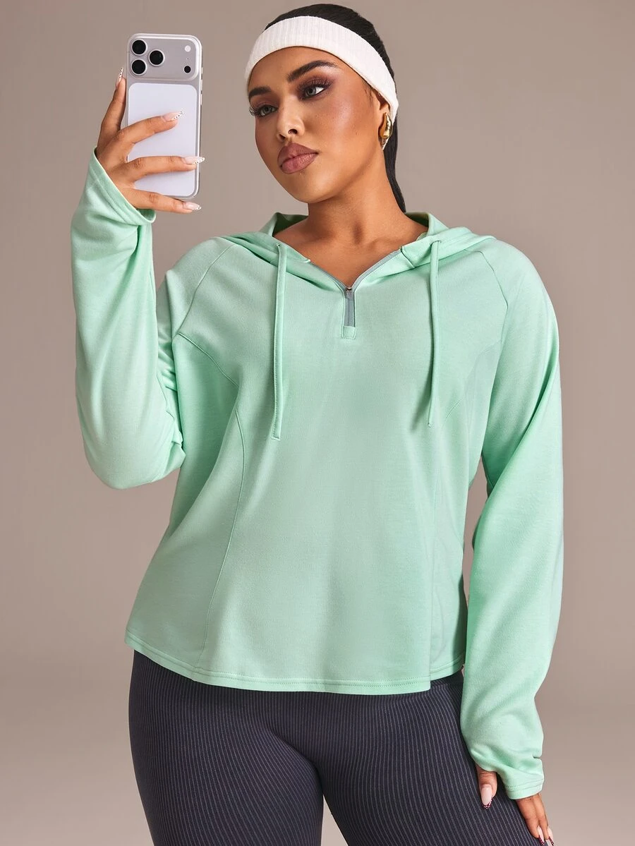 Easithlete Women's Plus Size Hooded Long Sleeve Sports Sweatshirt - Mist Green - View 1
