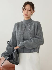 Dazy-Less Conjunto de 2 piezas de suéter para mujer - Gris - Ver 3