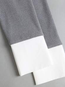 Sweetra Autumn/Winter New American Retro Polo Collar Patchwork Knit Slim Fit Flattering Women's 2 In 1 Shirt, Elegant Daily Study Commute - Grey - View 7