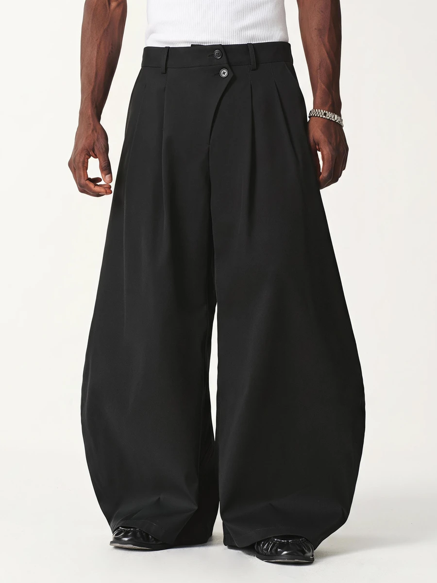 STYNVO Men Extra Wide Relaxed Fit Trousers With Pleated Front In Black - Black - View 1