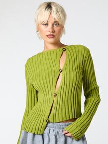 COUREZ Asymmetric  Front Rib Knit Top / Y2K Clothes Cute Tops For Women Autumn Winter Clothes For Women Fall Clothes For Women Sweater Streetwear Long Sleeve - Green - View 7