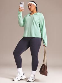 Easithlete Women's Plus Size Hooded Long Sleeve Sports Sweatshirt - Mist Green - View 5