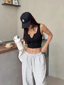 SHEIN EZwear 黑色針織女款短版背心上衣 - 黑色 - 查看 6